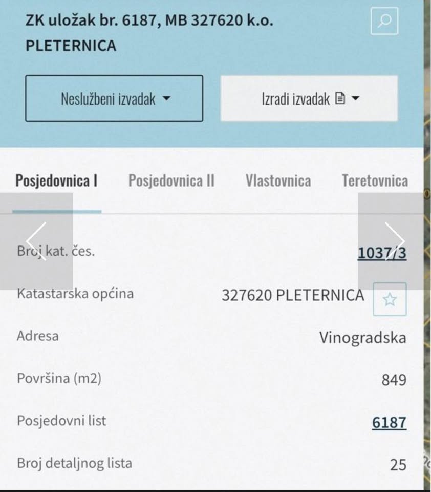 Građevinsko zemljište u Pleternici – 849 m2, Vinogradska ulica
