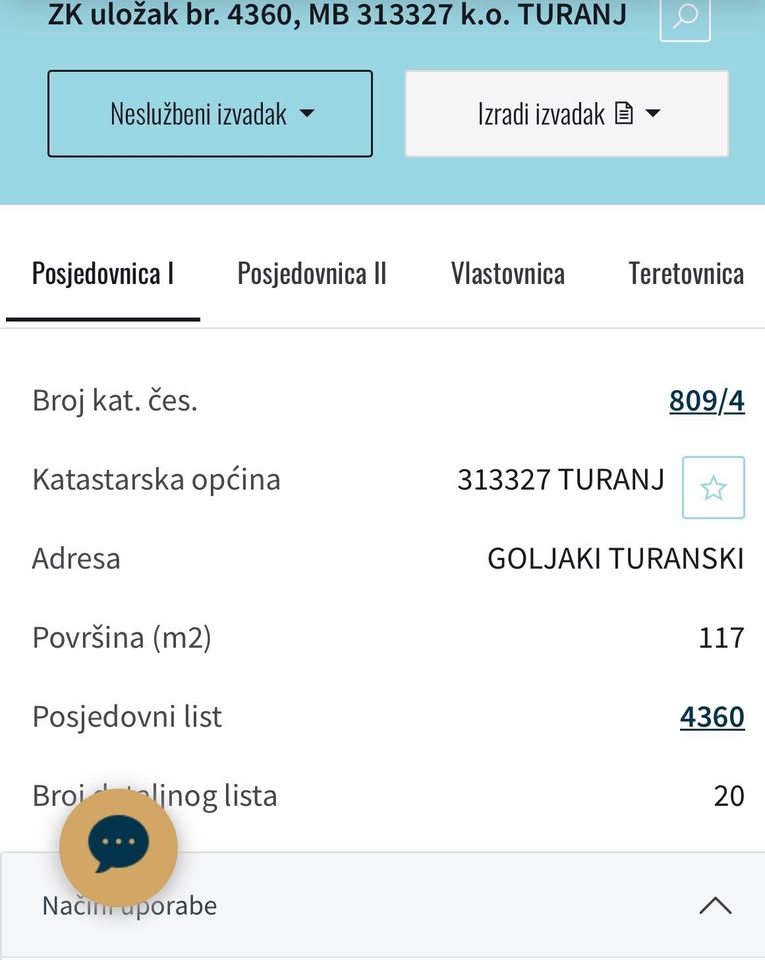 Građevinsko zemljište Turanski Goljaki, Karlovac – 1.214 m² blizu Korane, odlična investicija